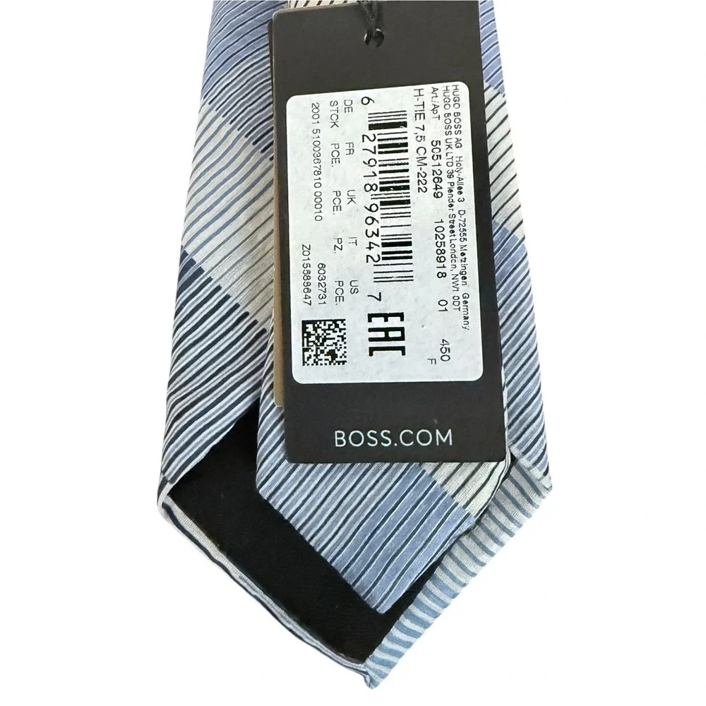 Hugo Boss Mens Silk Blend Gray Blue‎ Textured Check Tie NWT